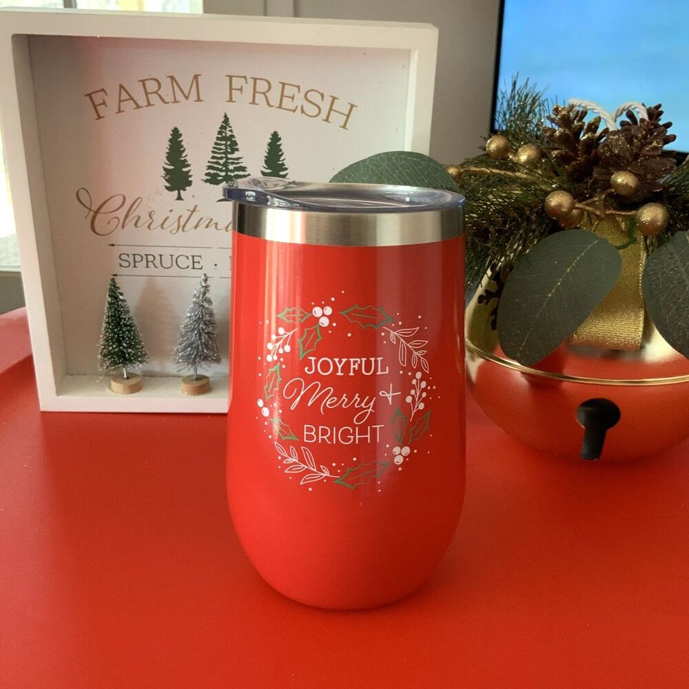 Brand New! Red Insulated 16oz Christmas Coffee/Wine Tumbler w/Lid